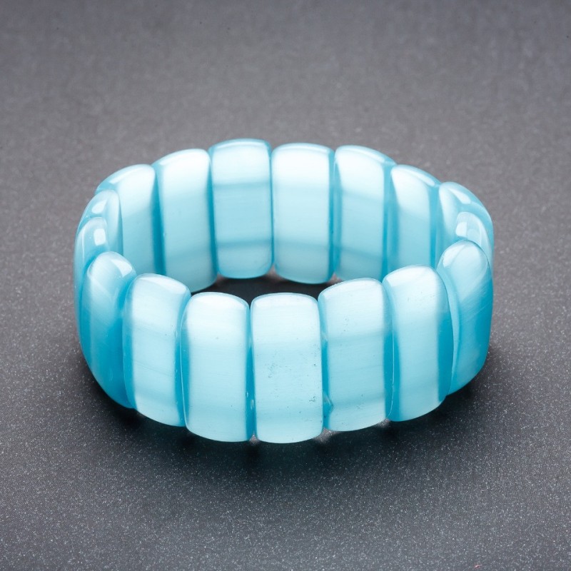 Cat's Eye bracelet on elastic blue color 'Link' 25×11 mm