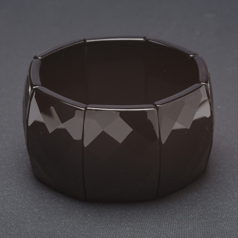 Elite Black Agate Faceted Rectangular 'Link' 30x40 mm Stretch Bracelet