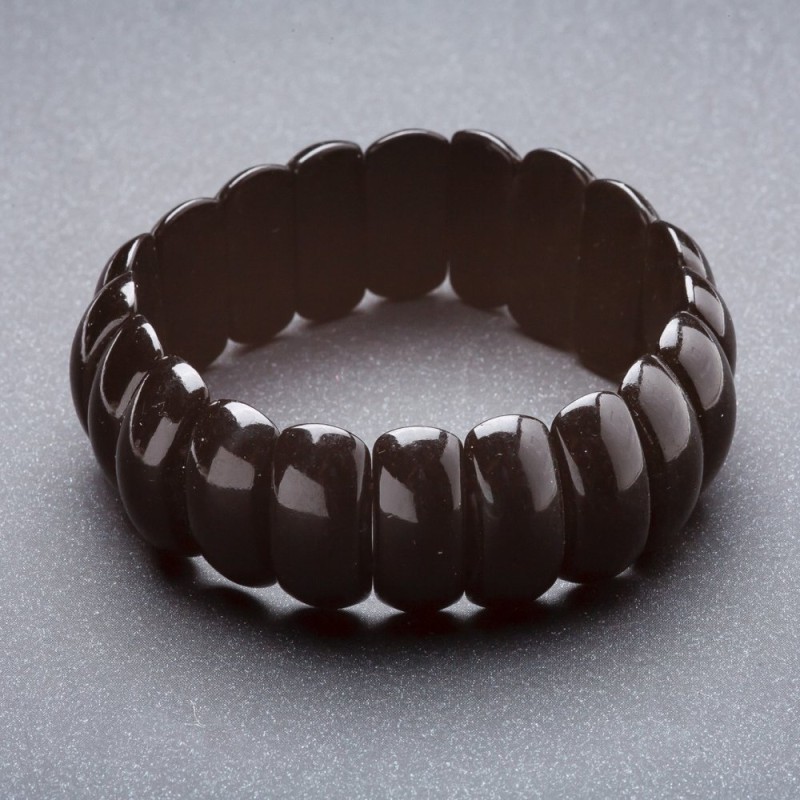 Elastic bracelet in black agate - 'Chain' 22x8mm (pressed)