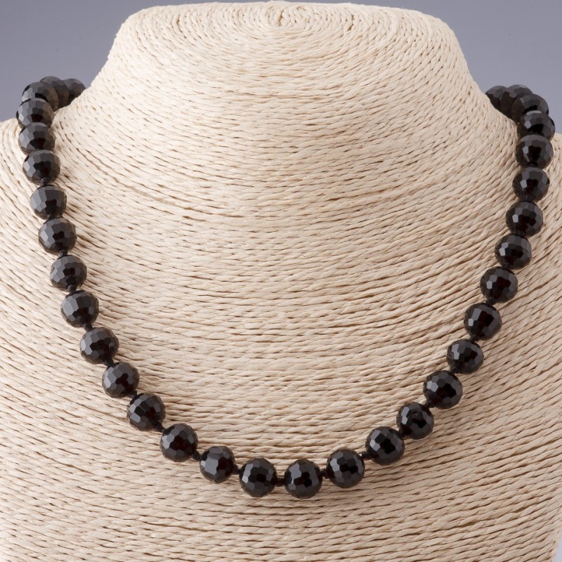 Agate Necklace (name) Czech Glass Black Faceted Bead, 10mm, Length 68cm
