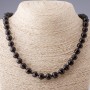 Agate Necklace (name) Czech Glass Black Faceted Bead, 10mm, Length 68cm