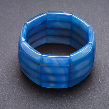Bracelet Elite Blue Agate on an elastic band, rectangular 'link' 4x2, 8 cm