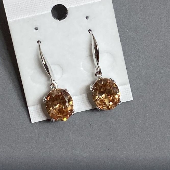 Earrings with crystals 'Yellow Ovals' 1.0×1.2 cm