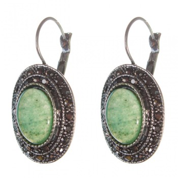 Discounted nephrite earrings in teardrop-silver setting, oval stone 2.5 × 1.9 cm, length 3.5 cm
