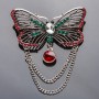 Sale! Butterfly Chain Brooch with Red and Green Crystals 6.5 × 3.5 cm