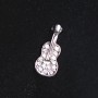 Small Guitar Brooch, Silver metal with crystals, 2.5 cm