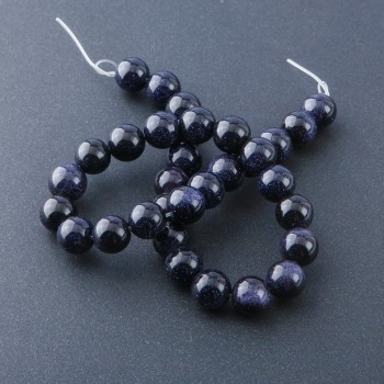 Beads of natural stone on a string Aventurine Blue Sand Night of Cairo, 12mm diameter, 37cm length