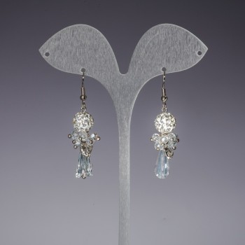Earrings 'Evening' white 'soffits', white transparent Czech crystal, length 5 cm