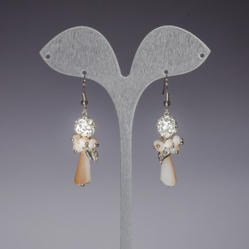 Earrings 'Evening' white 'spotlights', beige pearl Czech crystal, length 5 cm