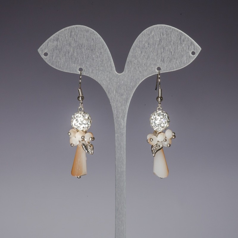 Earrings 'Evening' white 'spotlights', beige pearl Czech crystal, length 5 cm