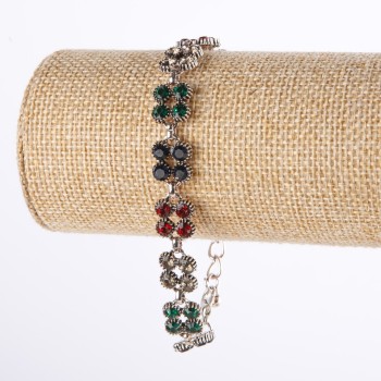 Bracelet in 'Drip Silver' finish with colored crystals, 22 cm