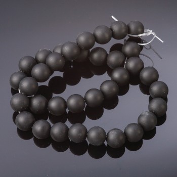 Shungite beads, smooth ball on a thread (im.), diameter 12 mm, length 37 cm