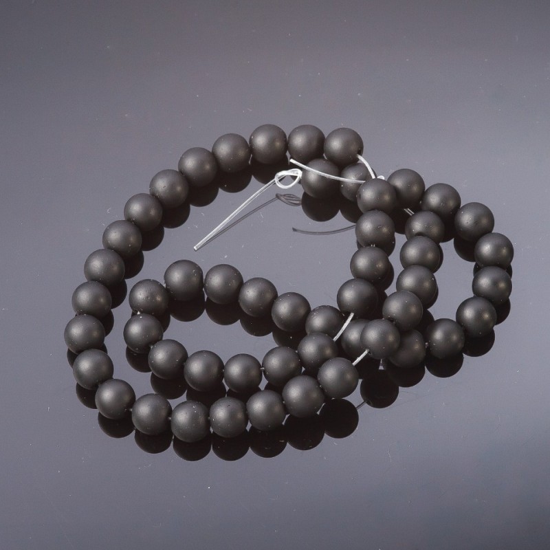 Shungite beads smooth ball on thread (name ), diameter 8 mm, length 37 cm