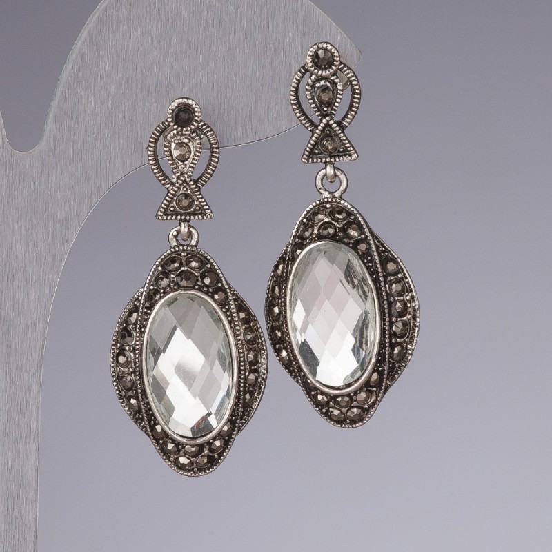 Earrings with White Mirrored Crystals 4.5 cm