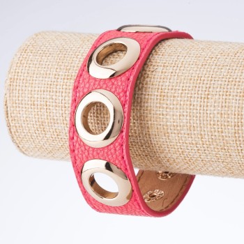 SALE! Tin Tin bracelet with rivets, eco-leather, snap buttons, pink-tone metal in 'gold' color, width 2.5 cm, length 18-23 cm