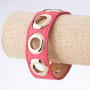 SALE! Tin Tin bracelet with rivets, eco-leather, snap buttons, pink-tone metal in 'gold' color, width 2.5 cm, length 18-23 cm