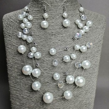 Set of necklace and earrings 'On the Strings of the Soul' imitation pearls on a string, length 50 cm
