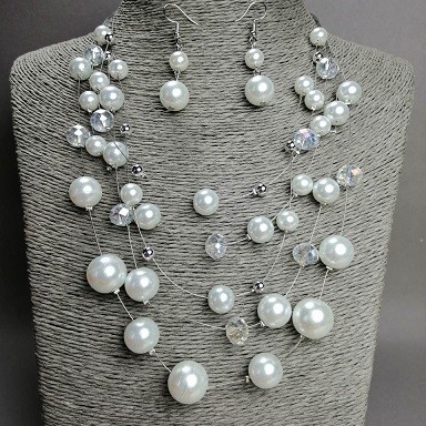 Set of necklace and earrings 'On the Strings of the Soul' imitation pearls on a string, length 50 cm
