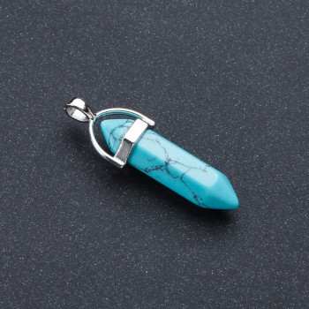 Hexagon Pendant with Green Turquoise (Imitation) 4×0.9 cm