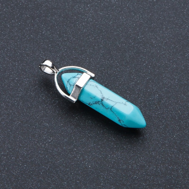 Hexagon Pendant with Green Turquoise (Imitation) 4×0.9 cm