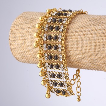 SALE! Bracelet 'Chainmail' red and white beads from the 'Eastern Tale' series, length 18-23 cm, metal color 'antique gold', ethno