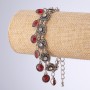 Bracelet with red crystals, pendants, series 'Eastern Bride', length 18-23 cm, metal color 'silver'