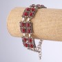 Bracelet with red square crystals, 'Eastern Bride' series, length 18-23 cm, metal color 'silver'