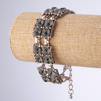 Bracelet with gray square crystals, Eastern Bride series, length 18-23 cm, metal color 'silver'