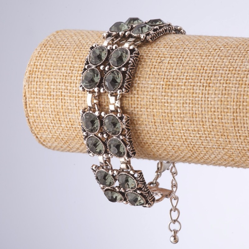 Bracelet with gray square crystals, Eastern Bride series, length 18-23 cm, metal color 'silver'