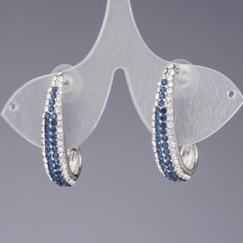 Earrings 'Sapphire Path' with blue and white rhinestones, color "silver", length 3.5 cm