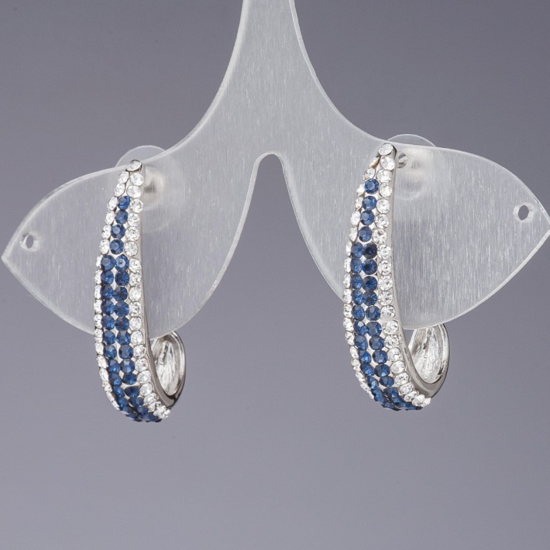 Earrings 'Sapphire Path' with blue and white rhinestones, color "silver", length 3.5 cm