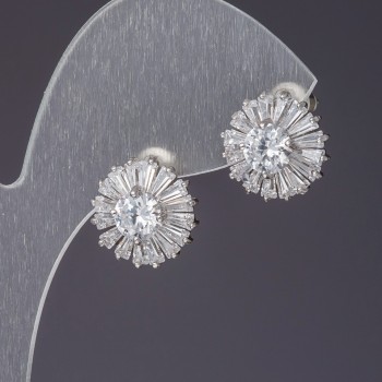 Earrings with white crystals, length 1.2 cm