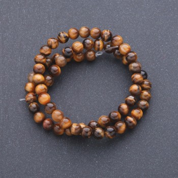 Tiger's Eye Beads, Natural Stone, Smooth Round 8mm, 38 cm on Beading Thread