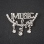 Brooch Music and Notes, silver-toned metal with crystals 60mm +