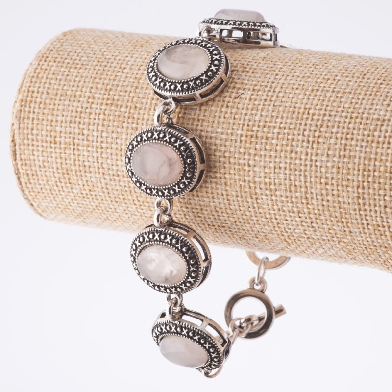 Clearance bracelet Pink quartz setting 'dot-cross' oval stone 22x18 mm, 7 pcs, length 20–22 cm
