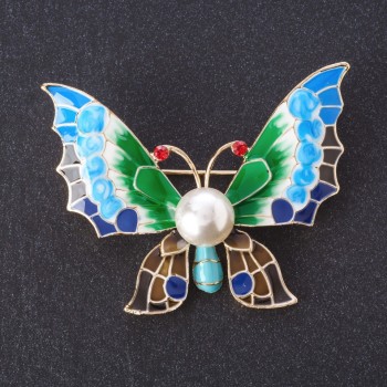 Brooch 'Butterfly' with Colored Enamel, 5×4.5 cm, metal color 'gold', insect series