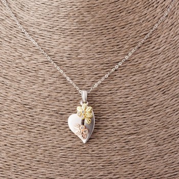 Heart Pendant with Flowers on Anchor Chain, length 52 cm, diameter 2.5×1.7 cm, silver-matte metal