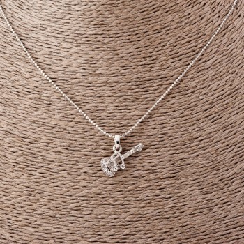 Pendant Guitar with a Note on a Token Chain, length 52 cm, diameter 2x1.2 cm, silver-colored metal