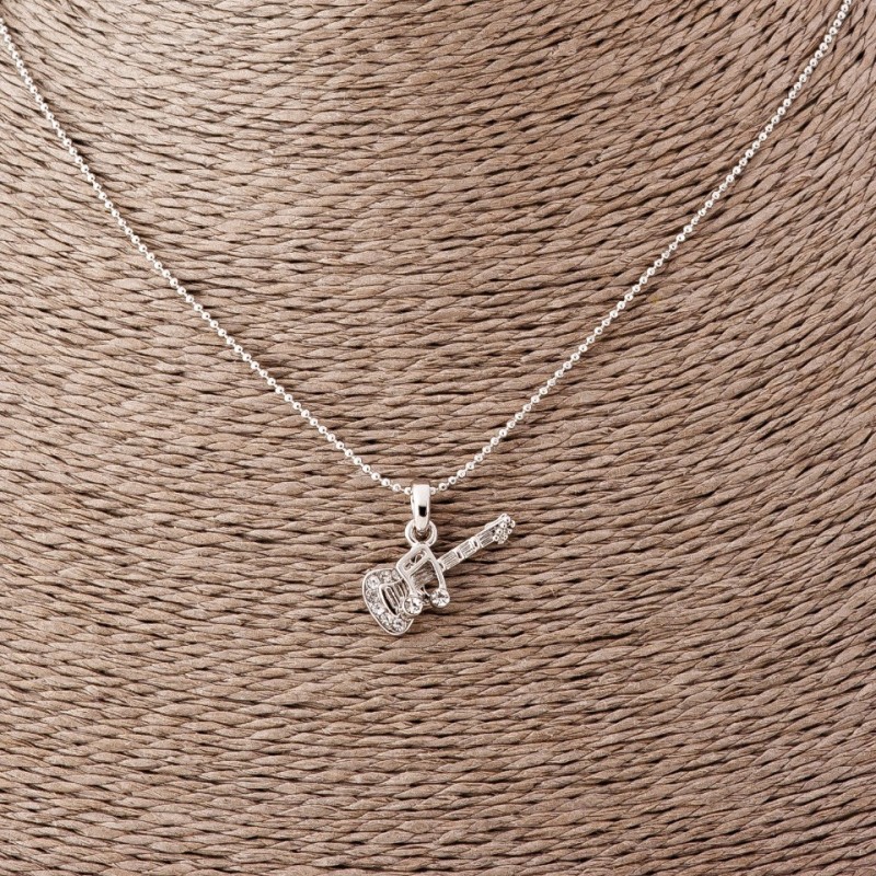 Pendant Guitar with a Note on a Token Chain, length 52 cm, diameter 2x1.2 cm, silver-colored metal