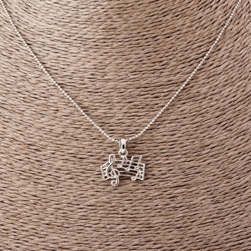 Pendant 'Musical Staff' on a token chain, length 52 cm, diameter 2 x 1.5 cm, silver-toned metal