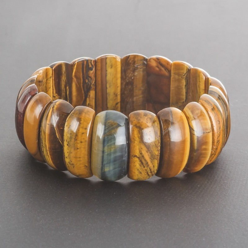 Tiger's Eye Bracelet on Elastic, Rectangular Link 2.5×1.2 cm