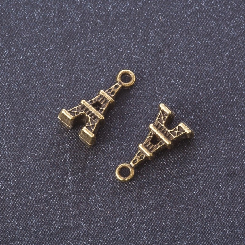 Pendant findings 'Eiffel Tower' metal color Bronze 1.6x0.8 cm finish 20 g +/- 19 pcs