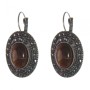 Clearance Tiger's Eye Earrings in a 'drop silver' setting, oval stone 2.5×1.9 cm, length 3.5 cm
