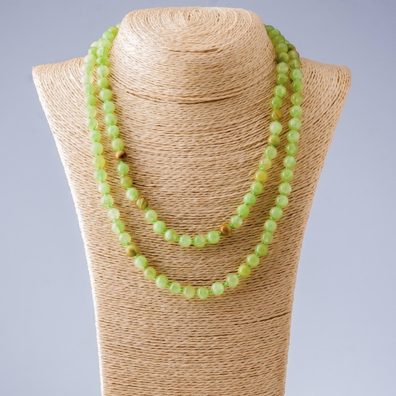 Long Onyx Necklace with smooth beads, natural onyx, 110 cm length, 8 mm diameter