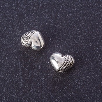 Heart-shaped bead insert, silver color, 7×10 mm, packaging 20 g ± 18 pcs