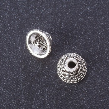 End Cap Fittings, metal color 'Silver', diameter 11 mm, d2-7 mm, d3.5 mm finish; 20 g + -10 (+ -) pcs