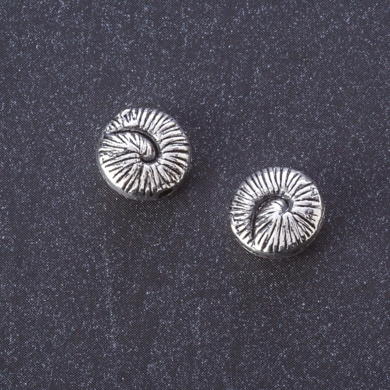 Bead Insert Ammonite Spiral, Silver Color, 10 mm Diameter, Packaging 20 g ± 15 pcs