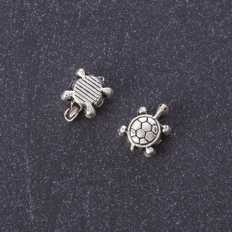 Bead-inlay Turtle Shell Findings, silver metal color, 7×8 mm, pack 20 g ± 40 pcs