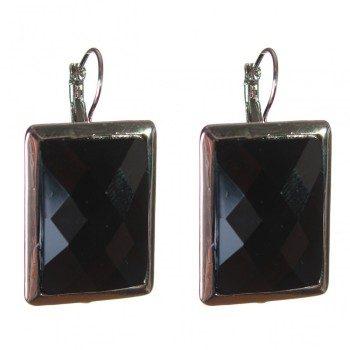 Discounted earrings with faceted agate, smooth bezel, rectangular stone 3x2 cm, length 3.9 cm