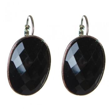 Clearance: Agate Earrings with Faceted Oval Stone in a Smooth Bezel, size B 2.3×3.2 cm, length 4 cm